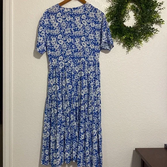 Zara Blue/White Floral Tiered Skirt Dress XS - Picture 5 of 9